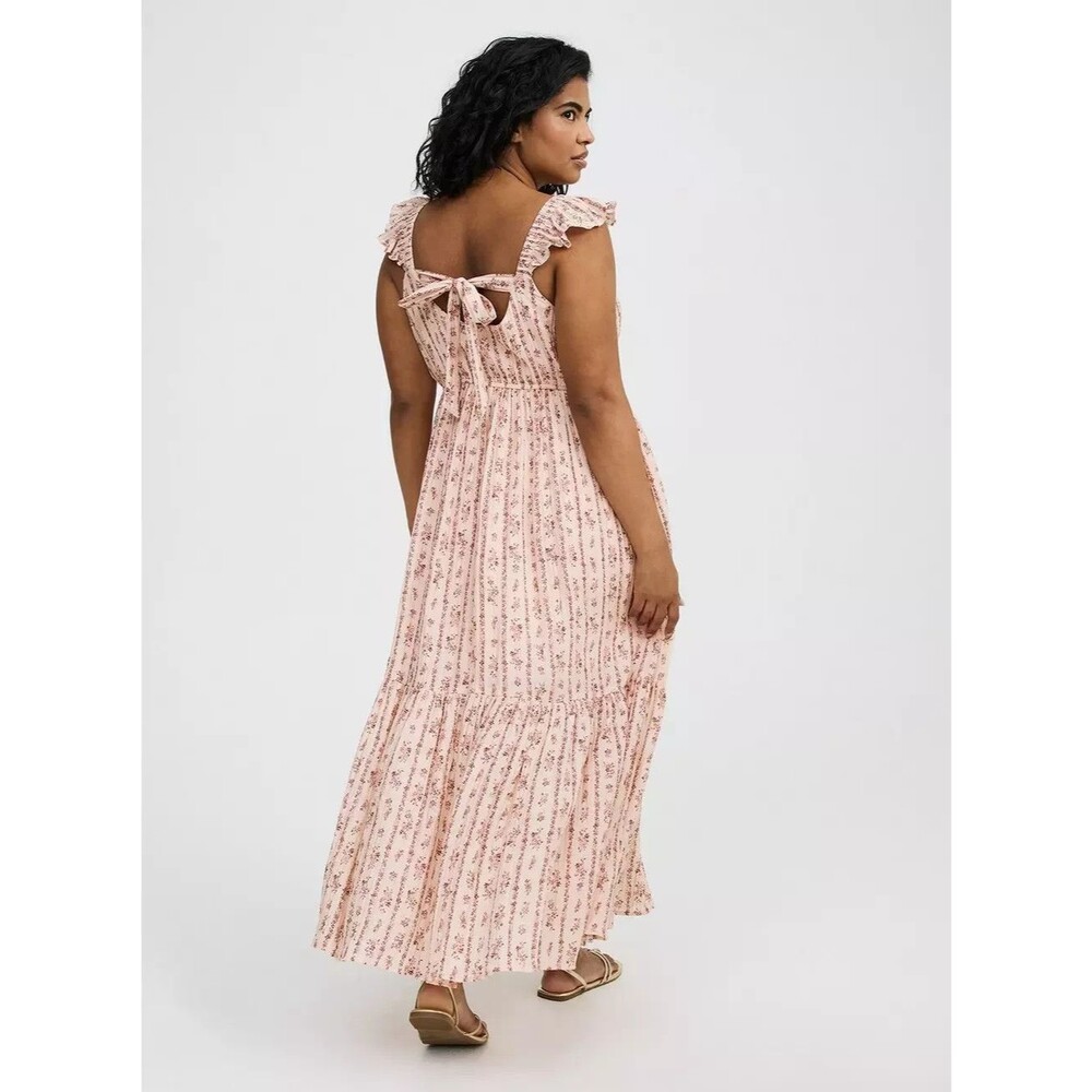 Torrid Maxi Ruffle-Sleeve Surplice Dress Floral Stripe Maxi Size 3 3x Coquette - Picture 3 of 4